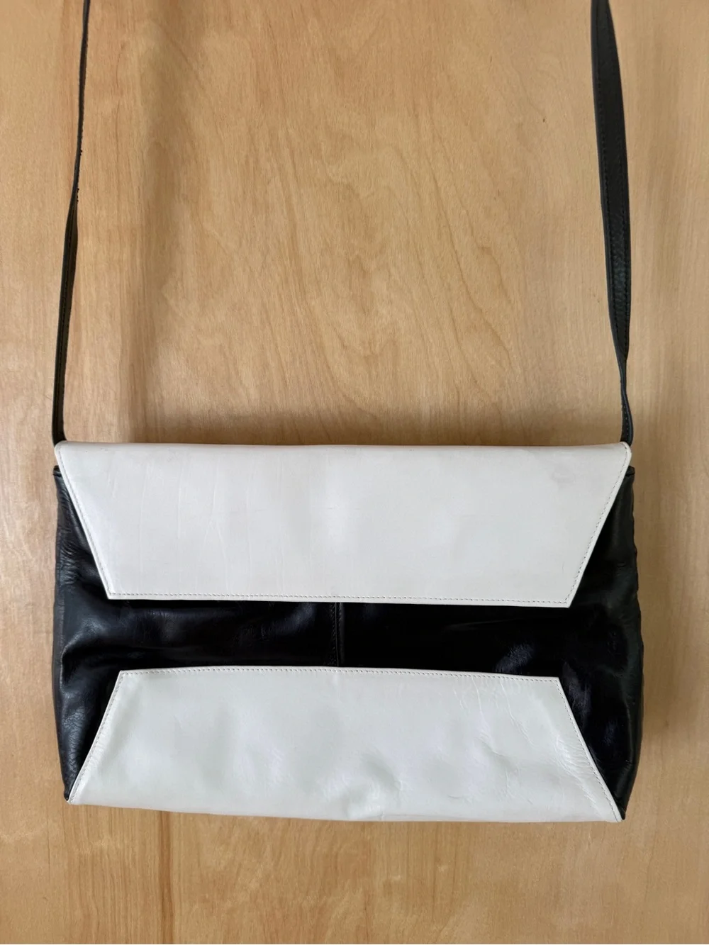 Vintage Charles Jourdan Paris Dark Navy & White Leather Convertible Shoulder Bag